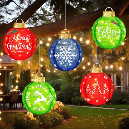 Leinuosen 5 Pcs Lighted Christmas Ornament Ball 11.8in Giant Waterproof