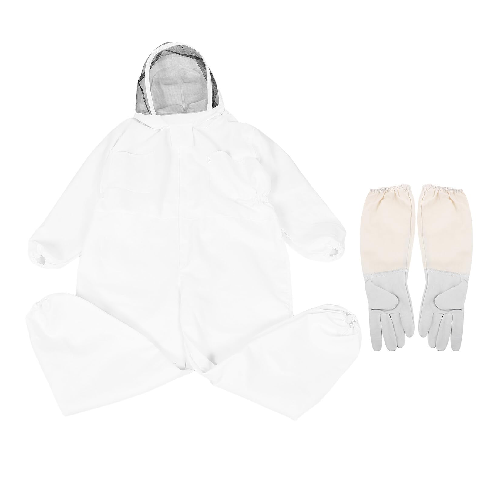Homoyoyo Traje de Apicultor XL de Algodón Grueso con Capucha y Velo Integrado Mono Completo Transpirable para Protección contra Aguijonazos Incluye Guantes Resistentes para Apicultura