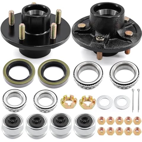 Fuzbaxy 2 Set Trailer Wheel Spindles Hub with Dust Cap,5 Lug Trailer hub 3500 lb Axle Kit for Boat Trailers, Fits for 1"-1/16" to 1-3/8" Axles - Trailer Hub Cover