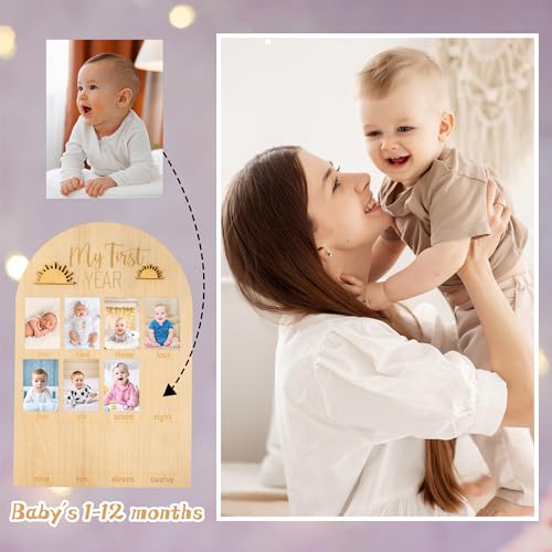 R Horse RH-FIRST YEAR PHOTO BOARD My First Year Photo Display Wood Board, Baby’S First Year Picture Frame 12 Months Milestone Board Photo Frame Neutral Baby Keepsake Frame Boho Sun 1St Birthday Nursery Decor Gift For Boy Girl thumb #5
