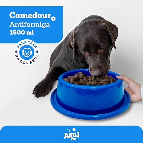 Comedouro Antiformiga para Cães Grande, 1500 ml, Azul, Kit com 2 Unidades, 28 cm x 28 cm x 8 cm