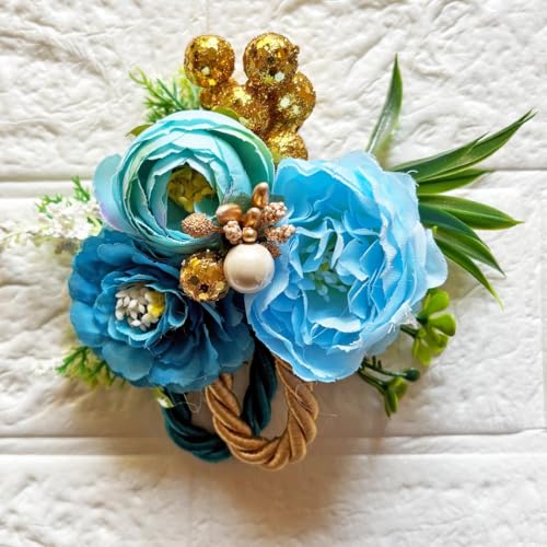 Image of ADIKALA Handmade Artificial Big Peonies 3 Flower Bunch for Trousseau Packing, Ready to use Flower Brooch Hamper for Decoration, Gift Wrapping Flowers (3, Blue)