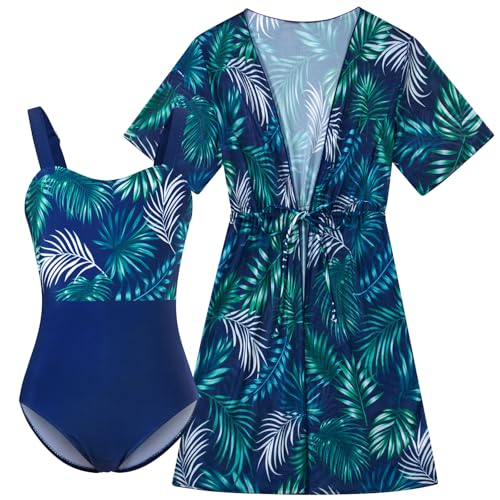 Image of Funnycokid Girls Bathing Suits One Piece Swimsuit with Cover Up Kids Swim Suit Size 8-16