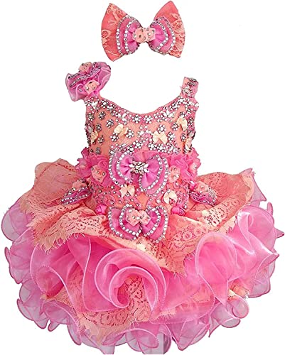 Junguan Baby Girls Pageant Party Cupcake Dress Tottler Short Gowns 3 US Fuchsia