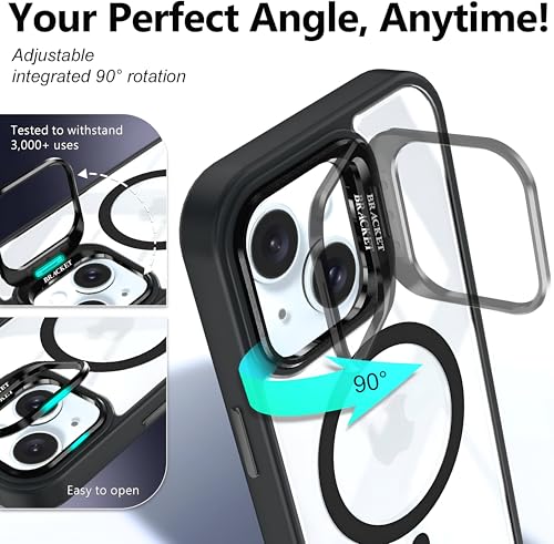 Image of Dsynk Gear Case for iPhone 15 Plus /14 Plus, Black | Compatible with Mag-Safe | Built-in Stand & Lens Protector | Anti-Yellowing, Scratch-Resistant, Crystal Clear Back Cover