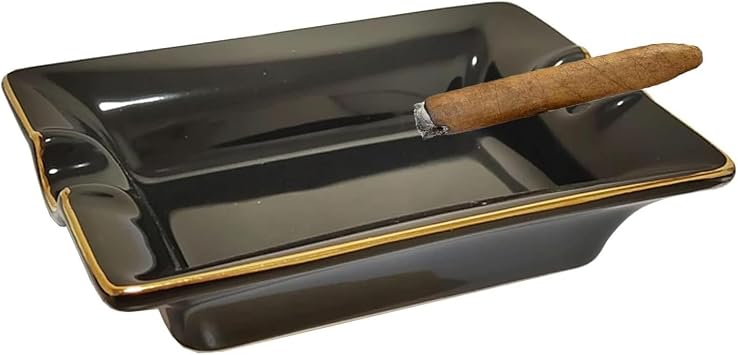 Ceramic Ashtray, VOVCAMLS Square Ashtray Creative Ashtray Indoor Outdoor Use for Living Room Coffee Home Office Table Color Black, Size 12 * 9 * 2.7cm