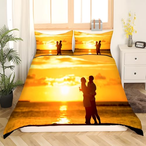 Housse de couette 160x200 coucher de soleil parure microfibre douce