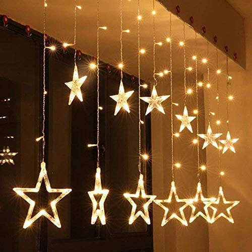 Mehak Enterprises Plastic 138 LED Curtain String Lights with 8 Flashing Modes (12 Stars, Warm White) 1