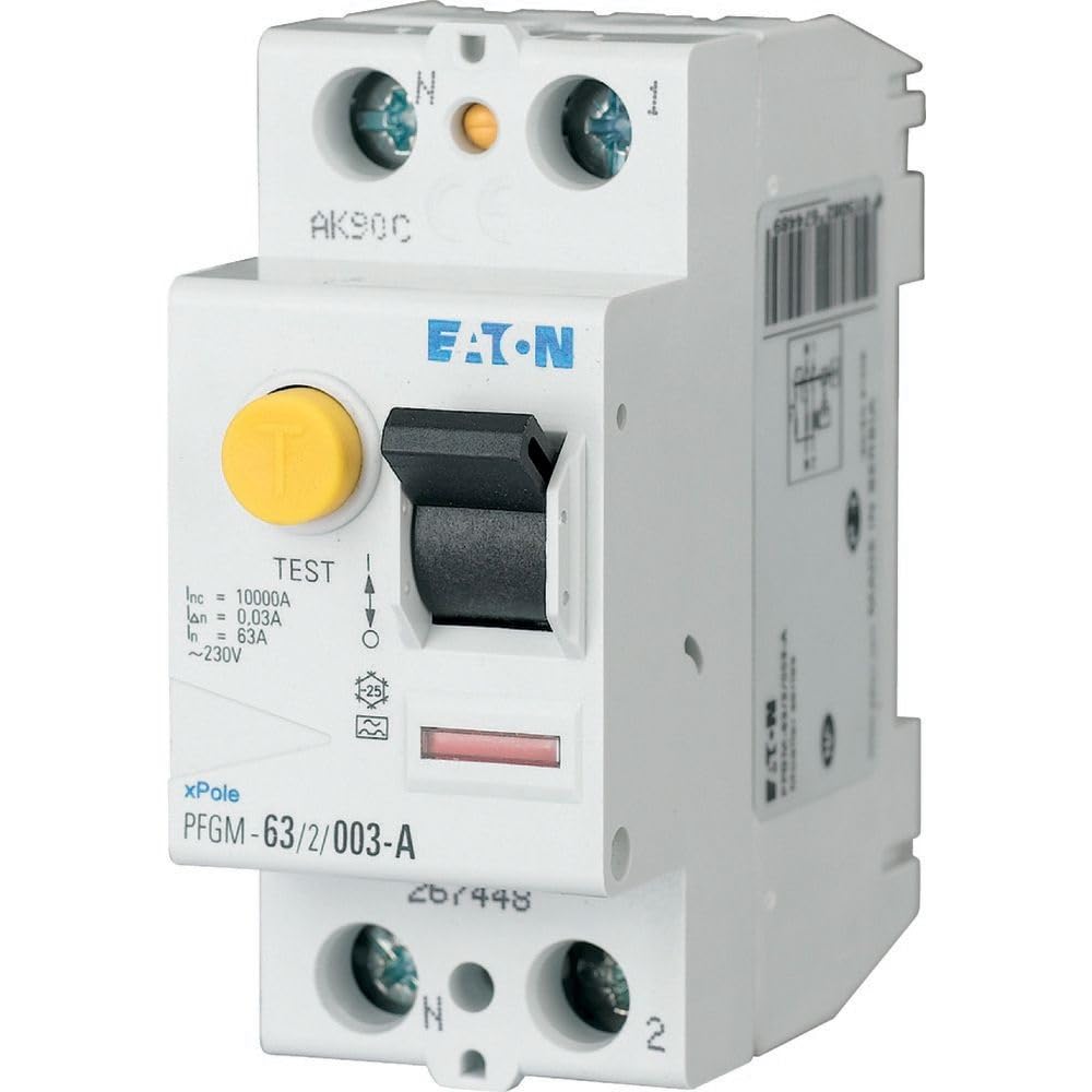 EATON INTERRUTTORE DIFFERENZIALE - BIANCO - MANETTA NERO, 2 POLI, 63 A/30 MA, tipo AC - Attacco a vite 264286 (PFGM-63/2/003)