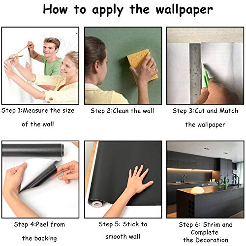 Junxave Waterproof Self-Adhesive Wallpaper, 17.7 In X 32.8 Ft Stick And Peel Wallpaper Black Effect Wall Decoration For Furniture Bedroom Living Room Office- Black, 1 Roll #TOP5