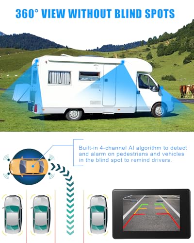 Image of RV Backup Camera System AI WiFi GPS 7 inch Touch Screen Monitor Vehicle Recording with 4 Pieces 1080P Rear Side View Waterproof Camera Live View on APP /Web /PC for Camper RV Truck Trailer Tractor Fleet