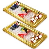 2 Pieces Inflatable Serving Bar Glittering Confetti Food Cooler Buffet with Drain Plug, Inflatable Ice Serving Bar for Food and Drinks for Pool and Outdoor Events(Gold)