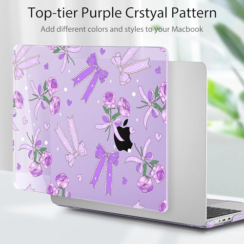 Image of Tuiklol for MacBook Air 13 inch Case M5 2026 M4 2025 M3 2024 M2 2022 Release Model A3449 A3240 A3113 A2681,Plastic Hard Shell Cover for MacBook Air 13.6 with Touch ID, Bow & Rose Purple