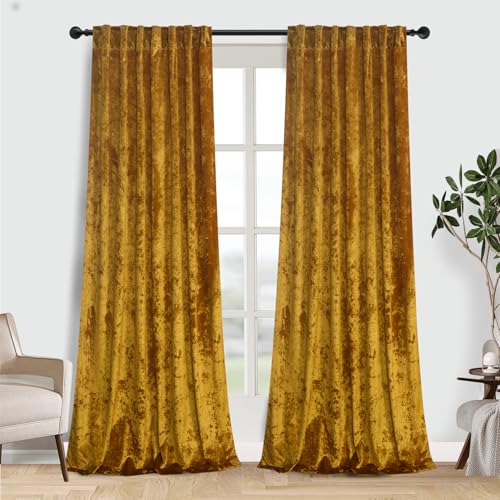 gisewood Gold Velvet Curtains for Bedroom with Back Tab Thermal