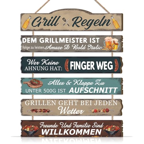 KAIRNE Grill Regeln Dekorationen Lustige Grillmeister Schild Rustikale Grill Wanddeko für Küche Garten Grillplatz Geschenk Grillfans