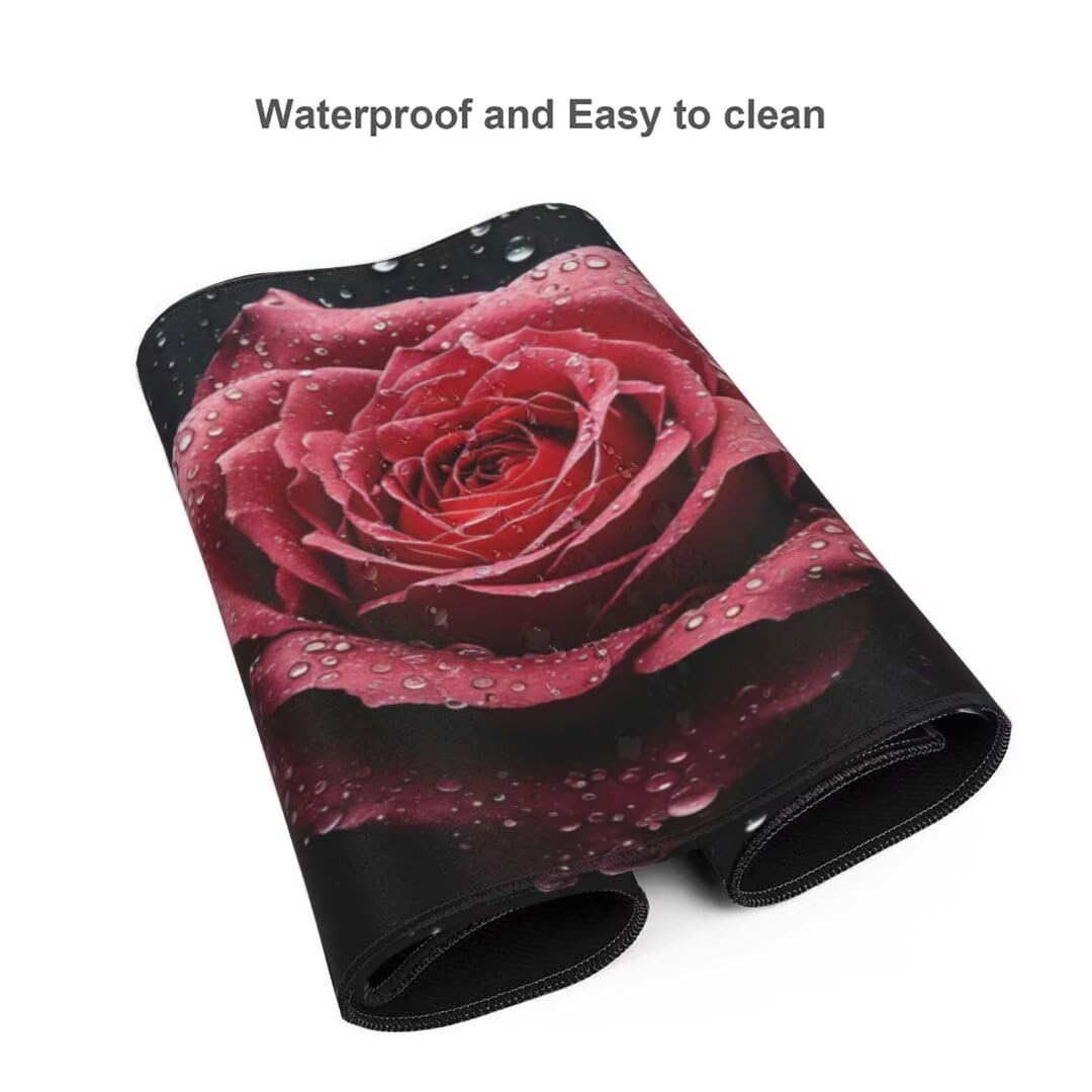 Alfombrilla de ratón 1400x600x3 MM, Alfombrilla Ratón XXL Extendida de Gran Tamaño con Bordes Cosidos, Base de Goma Antideslizante Almohadilla para Teclado, Rosa Estrellada S-11687