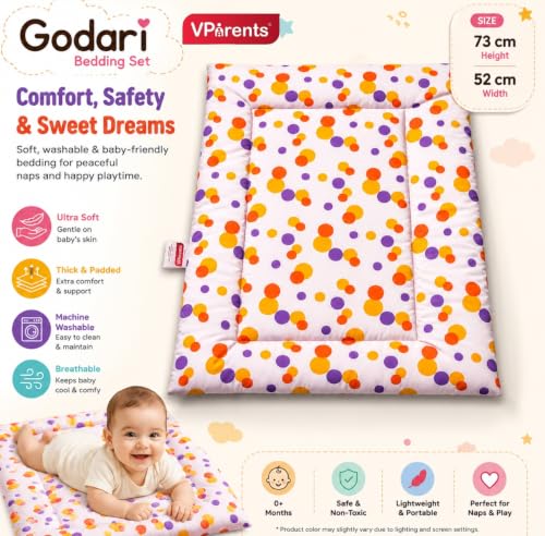 Image of VParents Cotton Crib Sheet for New Born Baby, Soft Cotton Godadi Set for Baby, Godari Bedding Set of 5, Multicolor