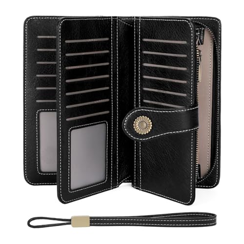 Image of FALAN MULE Wallets for Women Trifold Wristlet Wallets Large Capacity RFID Blocking Ladies Purse Credit Card Holder