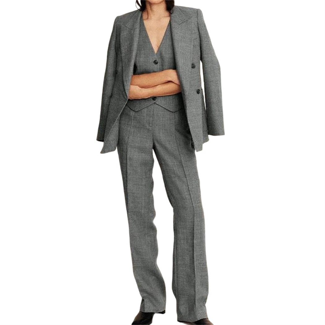 Womens Spring Set Elegant Tweed Suit Jacket with Wool Twill Texture 3 Pieces