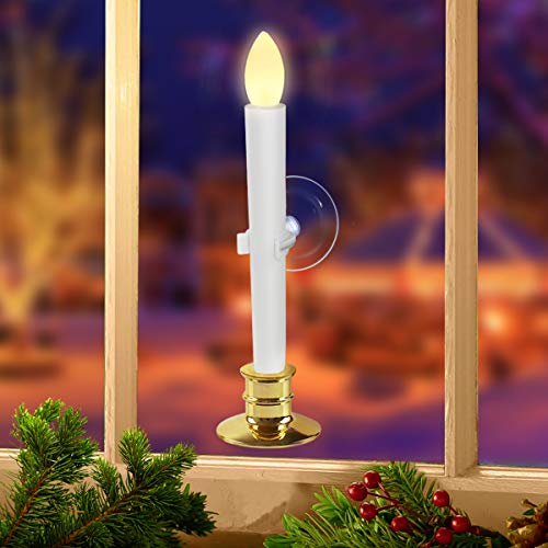Image of 2 Pack Flameless Taper Candles with Remote /Timer & Suction Cup, Battery Operated Flickering LED Window Candles, Vintage Christmas Electric Fake Candlesticks, Golden Holder
