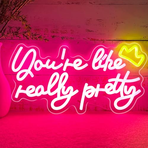 Image of You're Like Really Pretty Neon Sign Your Like Really Pretty Neon Light with Crown Wall Decor for Teen Girls Bedroom, Preppy Pink LED Signs Make up Room Decor Dorm Apartment Dressing Makeup