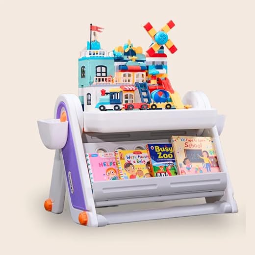 Foldable Study Table with Bookshelf for Kids