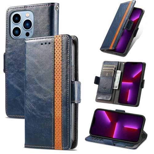 Étui en cuir rétro pour iPhone 17 Pro protection magnétique bleu foncé chic