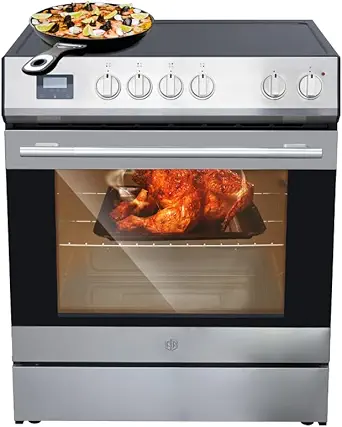 Garvee 30" Electric Range 5 Cu.Ft. Capacity with 4 Burners Glass Cooktop, Convection Oven, 6 Cooking Functions, Stainless Steel Freestanding Electric Range Oven with Front Control, Silver
