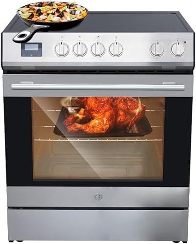Garvee 30" Electric Range 5 Cu.Ft. Capacity with 4 Burners Glass Cooktop, Convection Oven, 6 Cooking Functions, Stainless Steel Freestanding Electric Range Oven with Front Control, Silver
