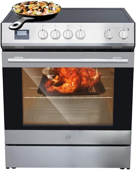 Garvee 30" Electric Range 5 Cu.Ft. Capacity with 4 Burners Glass Cooktop, Convection Oven, 6 Cooking Functions, Stainless Steel Freestanding Electric Range Oven with Front Control, Silver