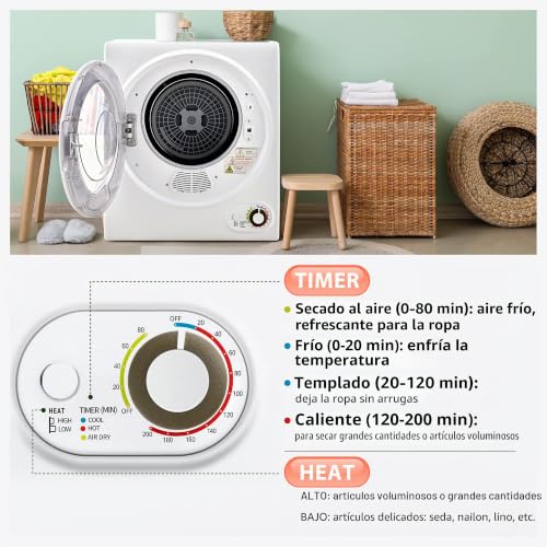 Miniatura 5 de Euhomy - Secadora De Ropa Portátil De 110 V, 850 W, Secadora Compacta De 1.5 Pies Cúbicos, De Acero Inoxidable, Con Tina De Acero Inoxidable, Para Apartamentos, Caravanas, Dormitorios, Color Blanco,