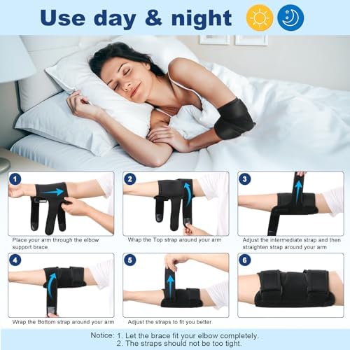 Elbow Brace for Cubital Tunnel Syndrome & Ulnar Nerve Pain – Adjustable Night Splint with 2 Removable Metal Splints – Compression Sleeve Stabilizer for Tennis Elbow, Tendonitis & Arthritis Relief - 5