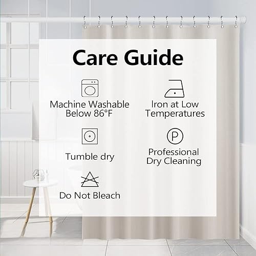 Miniatura 6 de Juego de cortinas de ducha degradadas beige para baño, con textura de gofre, cortinas de ducha gruesas resistentes para caravanas, tela de poliéster