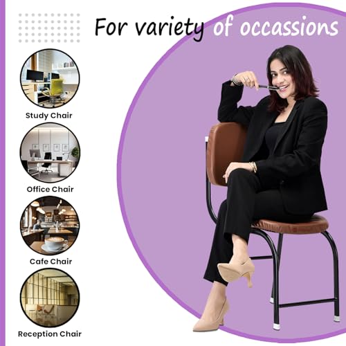 Image of Comfortable Office Study Computer Library Visitor Chair Without arm Rest with Iron Frame and Cushion seat Back, Chair Without Wheels (1, Tan, Standard)