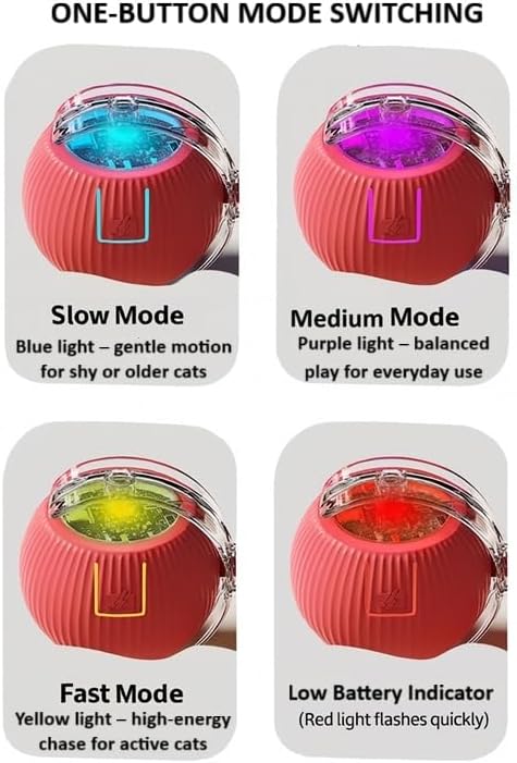 Miniatura 7 de Pelota interactiva para gatos, 3 colas intercambiables (felpa, libélula, cuerda), movimiento aleatorio de 360 + 3 velocidades, combate el