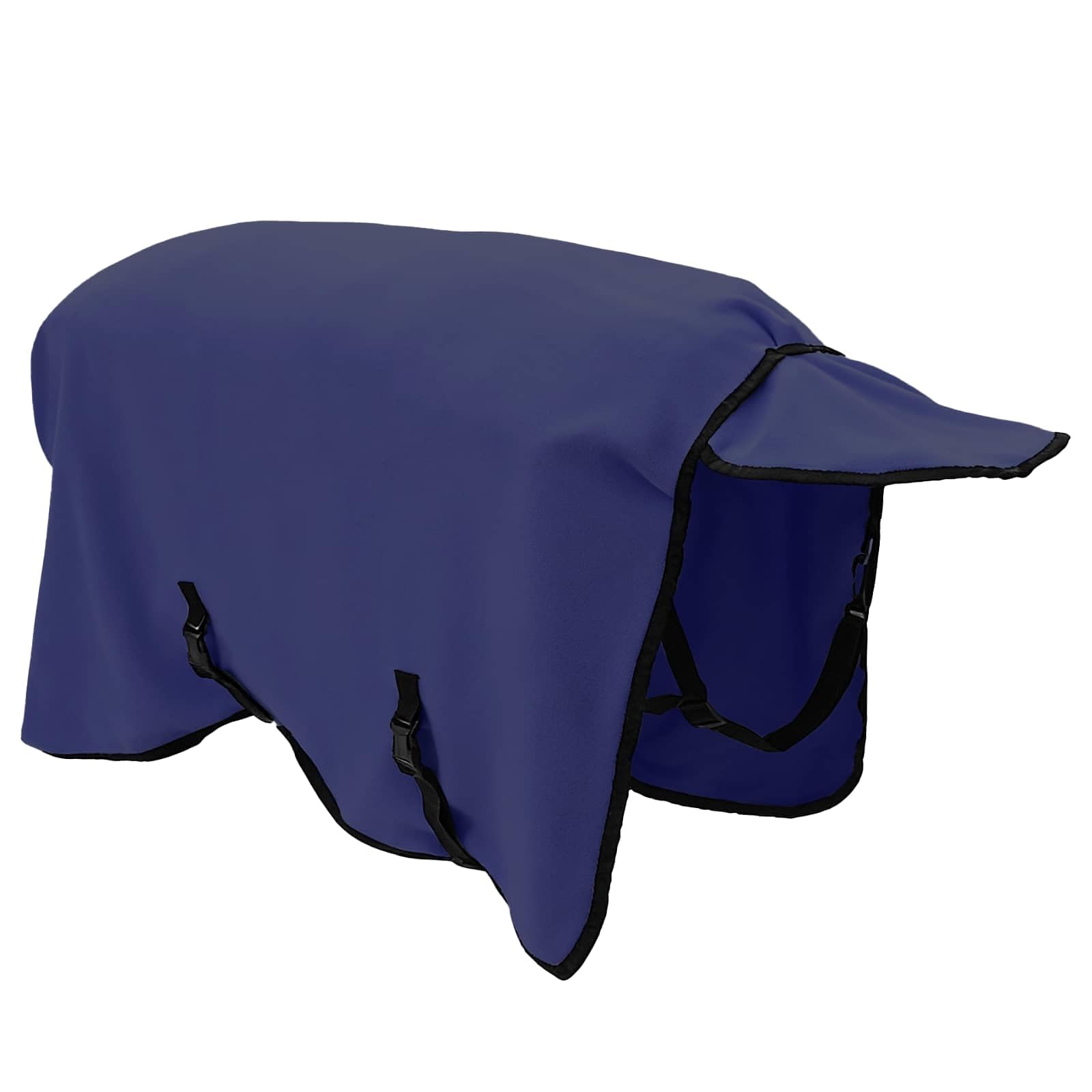 Manta para caballo azul marino de poliéster de 115 cm con cierre ajustable en el pecho y cinturón abdominal, manta de invierno transpirable para establo y pasto, impermeable y ligera
