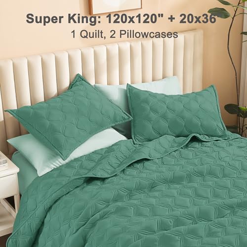 Image of Litanika Oversized King Quilt Bedding Set,120x120Inch Super King Haze Green Comforter Bedspreads Lightweight Bed Coverlets Boho Bedding Cover Decor All Season, 3 Pieces (1 Quilt, 2 Pillowcases)