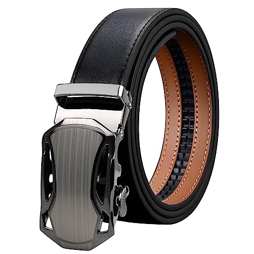 Cintura in Pelle da Uomo, Cintura a Cricchetto con Fibbia Automatica, Cintura Scorrevole Regolabile per Pantaloni Eleganti da Uomo, Larghezza 34 mm.