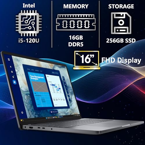 Image of Dell Pro 16 PC16250 (Replaces Latitude 3550) 16 inch WUXGA Display Business Laptop, Intel i5-120U, 16GB DDR5 RAM, 256GB SSD PCIe, WiFi 6E + BT, RJ-45, Backlit Keyboard, HD Webcam, Windows 11 Pro - Black