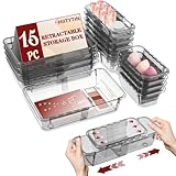 Hiitytin 15 Pcs Extendable Clear Drawer Organizer, All Adjustable Vanity Storage Box, 2-Size Desk Drawer Organizer, Acrylic Storage Bins for Makeup, Bedroom Dressers Tool Organizer for Gadgets, Black
