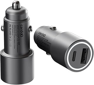 شاحن سيارة ديو 48 وات، محول سريع USB-C + USB-A - منفذ مزدوج مدمج - للهواتف وأجهزة التابلت من كاردو، فضي