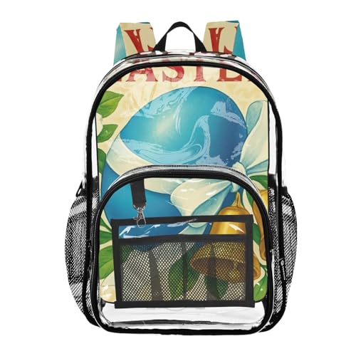 Travel Clear Bags for Women Floral Easter Egg Girls Backpack Kids Boys Large Plastic Approved Bag