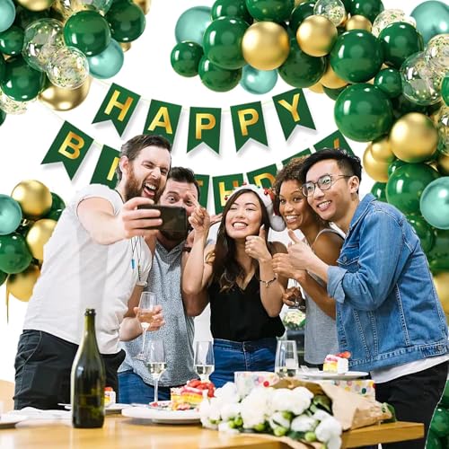 Image of Dark Green and Gold Balloons,60 Packs 12 Inch Metallic Green Gold Confetti Balloons for Birthday, Graduation, St. Patrick's Day, Baby Shower, Jungle Sarfari Party Decorations