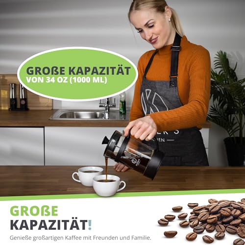 Oliver's Kitchen® French Press 1 liter - Eleganter Kaffeebereiter aus Glas - Kaffee Maschine für authentischen Kaffeegenuss - Hitzebeständig und praktisch 5