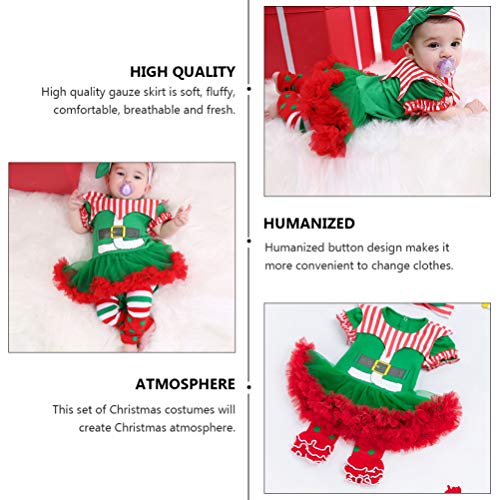 Tomaibaby Kerst Outfits Pasgeboren Baby Meisje Lange Mouw Romper Tutu Rok en Hoofdband Beenwarmers Set Vakantie Elf Kostuum Kleding 6-12 Maanden - Afbeelding 7