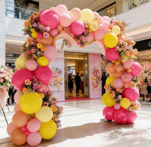Image of Pink Yellow Balloon Arch Double Stuffed Baby Pink Peach Balloons Different Sizes Colorful Balloon Garland For Birthday Baby Shower Spring Wildflower Wedding Home Decorations
