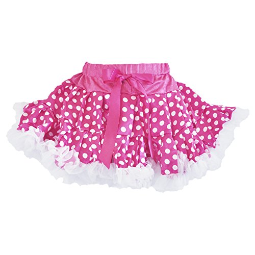 Girl's Pink White Polka Dot 2 Layers White Ruffle Trim Skirt (Medium-PW)3
