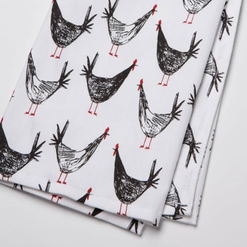 Image of Now Designs by Danica 18 inch x 28 inch Printed Dishtowel | Chicken Scratch