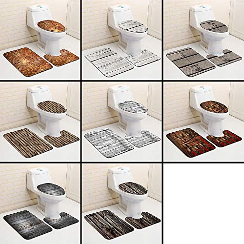 Claean-Acces-Home Toilettendeckelbezug Nordic Wood Grain Badezimmer Badematte Teppich Teppich Sets Toilette Duschraum Teppiche Flanell Anti Slip 3 Stück-Nr. 1_50X80Cm 3St – Bild 3