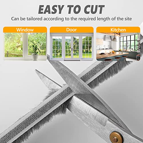 39.37Ft Weather Stripping Brush For Sliding Doors And Windows, Fluffy Self-Adhesive Sealing Strips，Wind Strips, Suitable For Doors And Windows, Anti-Collision And Soundproofing(0.35''X0.19'' Grey) #TOP4
